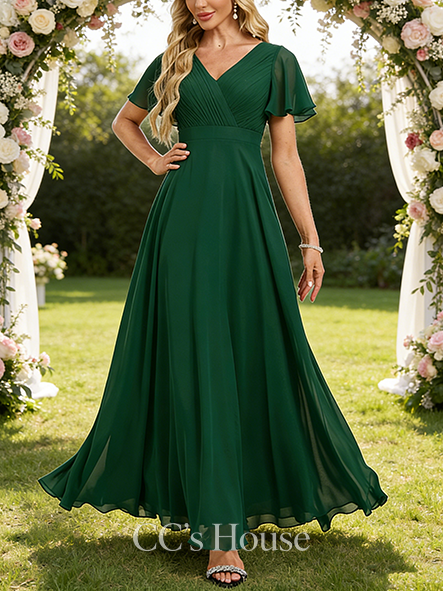 A-line Polished V-Neck Floor-Length Chiffon Bridesmaid Dress With Pleated