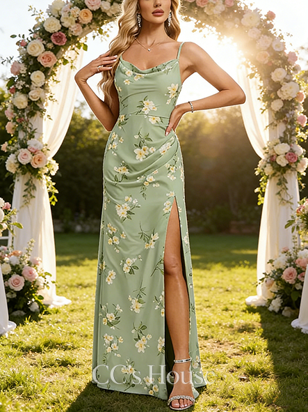 Under $100 A-line Graceful Cowl Floor-Length Chiffon Bridesmaid Dress