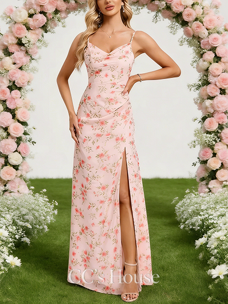 Under $100 A-line Delicate Cowl Floor-Length Chiffon Bridesmaid Dress