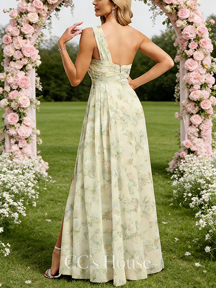 A-line Eye-Catching One Shoulder Floor-Length Chiffon Bridesmaid Dress With Ruffle Black and White
