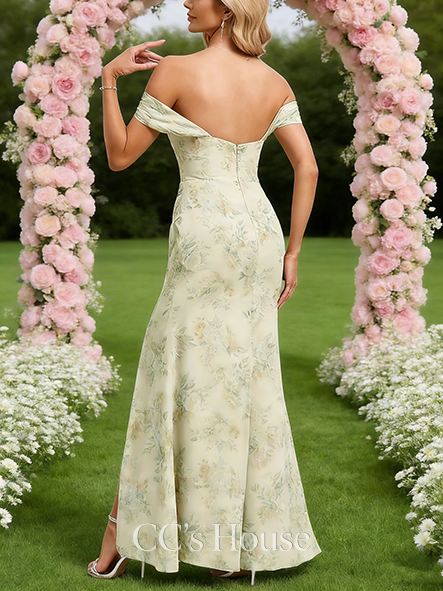 A-line Gorgeous Off the Shoulder Floor-Length Chiffon Bridesmaid Dress With Ruffle Ruched