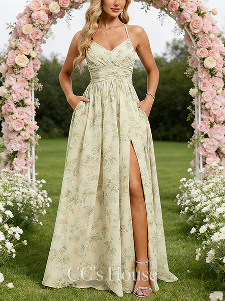 A-line Simple V-Neck Floor-Length Chiffon Bridesmaid Dress