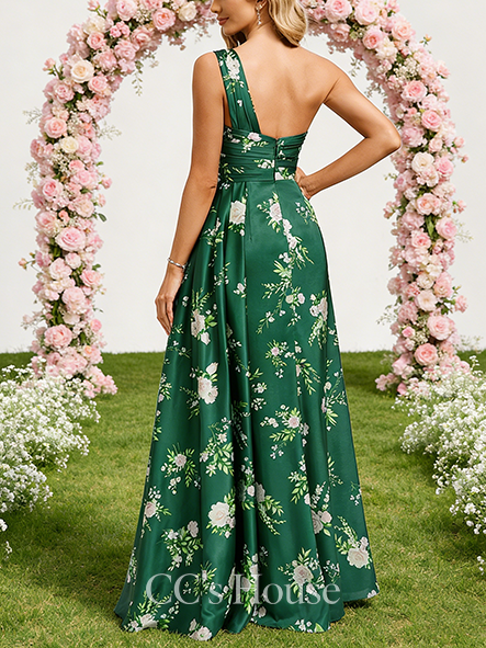 A-line Dazzling One Shoulder Floor-Length Matte Satin Bridesmaid Dress With Ruffle