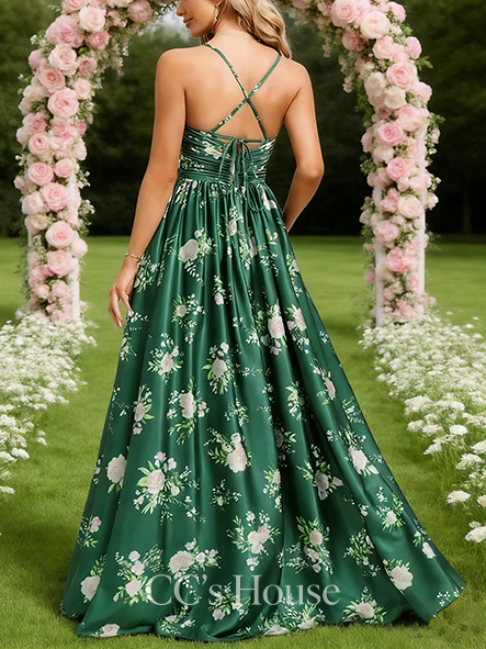 A-line Rich V-Neck Floor-Length Matte Satin Bridesmaid Dress