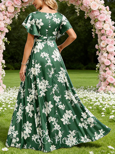 A-line Luxe V-Neck Floor-Length Matte Satin Bridesmaid Dress With Ruffle