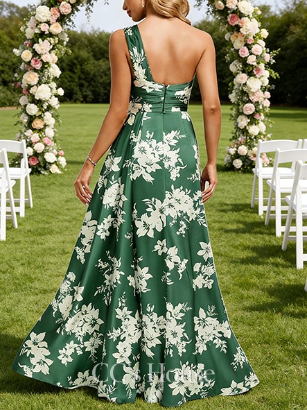 A-line Striking One Shoulder Floor-Length Matte Satin Bridesmaid Dress With Ruffle