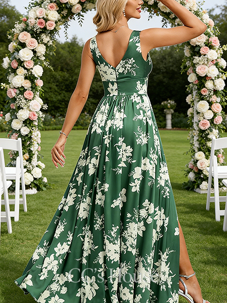 A-line Velvety V-Neck Floor-Length Matte Satin Bridesmaid Dress