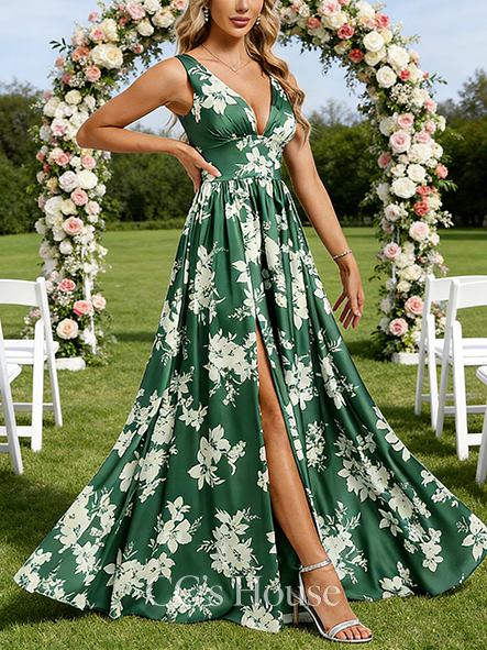 A-line Velvety V-Neck Floor-Length Matte Satin Bridesmaid Dress