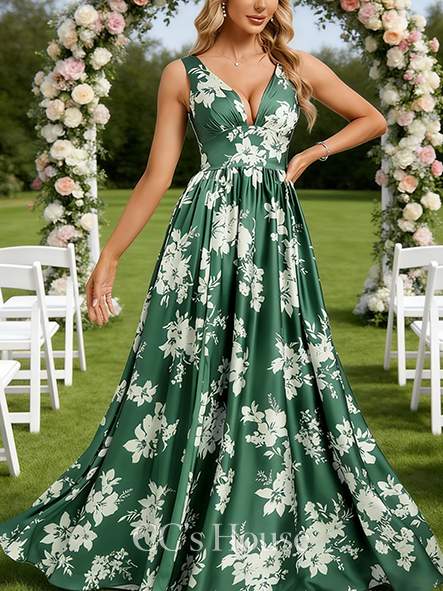 A-line Velvety V-Neck Floor-Length Matte Satin Bridesmaid Dress