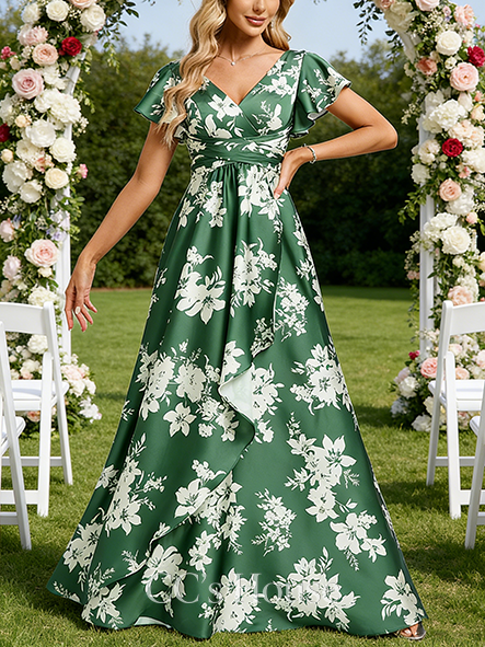 A-line Plush V-Neck Floor-Length Matte Satin Bridesmaid Dress With Ruffle