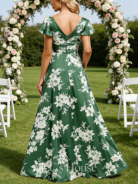 A-line Plush V-Neck Floor-Length Matte Satin Bridesmaid Dress With Ruffle