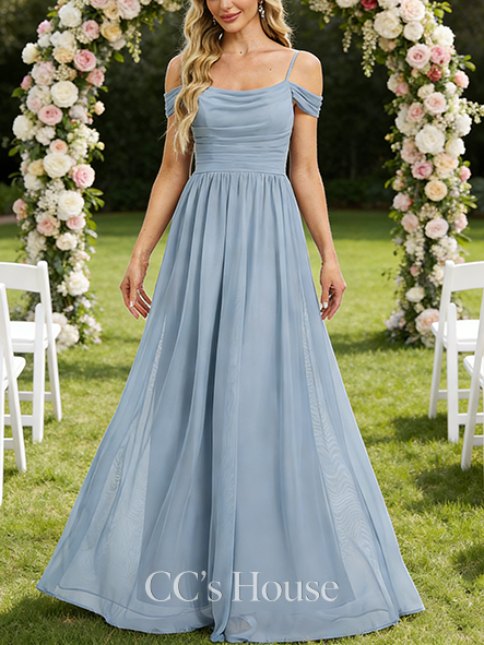 A-line Sheer Cold Shoulder Floor-Length Mesh Bridesmaid Dress