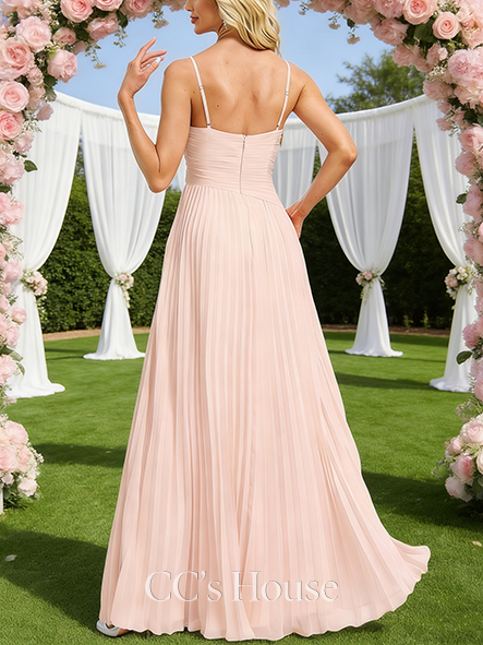 Maternity Friendly A-line Tailored V-Neck Floor-Length Chiffon Bridesmaid Dress With Pleated