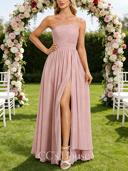 A-line Adorable One Shoulder Floor-Length Chiffon Bridesmaid Dress With Bow A-line Adorable One Shoulder Floor-Length Chiffon Bridesmaid Dress With Bow
