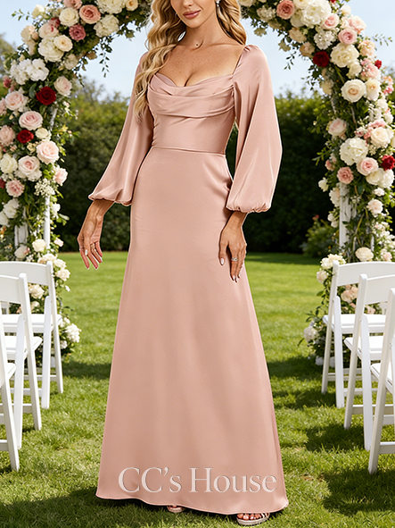 New Arrival A-line Luminous Cowl Floor-Length Matte Satin Bridesmaid Dress With Ruffle