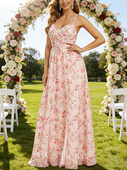 Maternity Friendly A-line Refined V-Neck Floor-Length Chiffon Bridesmaid Dress