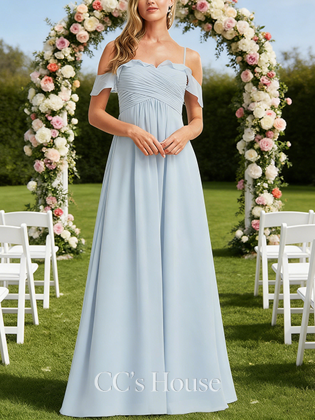 Plus Size A-line Vibrant Cold Shoulder Floor-Length Chiffon Bridesmaid Dress With Ruffle