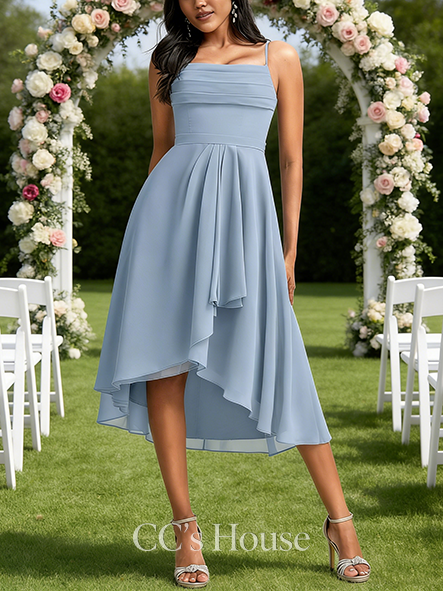 Junior A-line Seductive Cowl Asymmetrical Chiffon Bridesmaid Dress With Ruffle