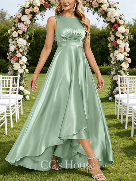 Under $100 A-line Modern Scoop Asymmetrical Stretch Satin Bridesmaid Dress