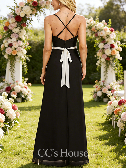 A-line Alluring Cowl Floor-Length Chiffon Bridesmaid Dress With Black and White