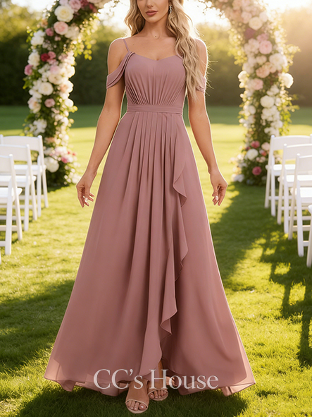 Under $100 A-line Fashionable Cold Shoulder Asymmetrical Chiffon Bridesmaid Dress