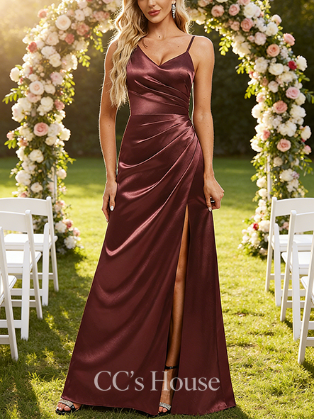 A-line Sleek Asymmetrical Floor-Length Stretch Satin Bridesmaid Dress