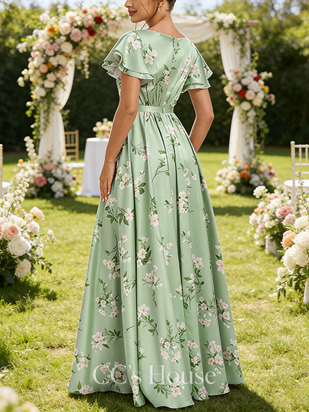 A-line Pretty Scoop Floor-Length Matte Satin Bridesmaid Dress With Ruffle