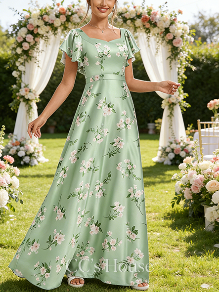 A-line Luxe V-Neck Floor-Length Matte Satin Bridesmaid Dress With Ruffle