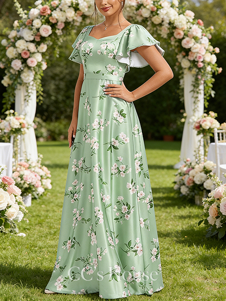 A-line Luxe V-Neck Floor-Length Matte Satin Bridesmaid Dress With Ruffle