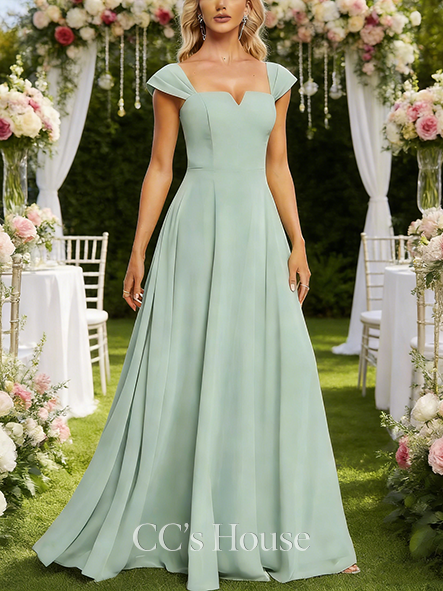 Junior A-line Regal Off the Shoulder Square Floor-Length Chiffon Bridesmaid Dress