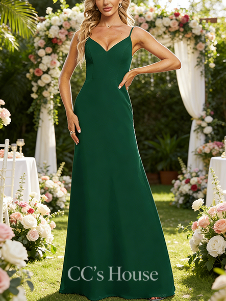 Maternity Friendly A-line Elegant V-Neck Floor-Length Chiffon Bridesmaid Dress