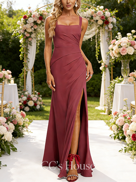 A-line Dainty Square Floor-Length Chiffon Bridesmaid Dress