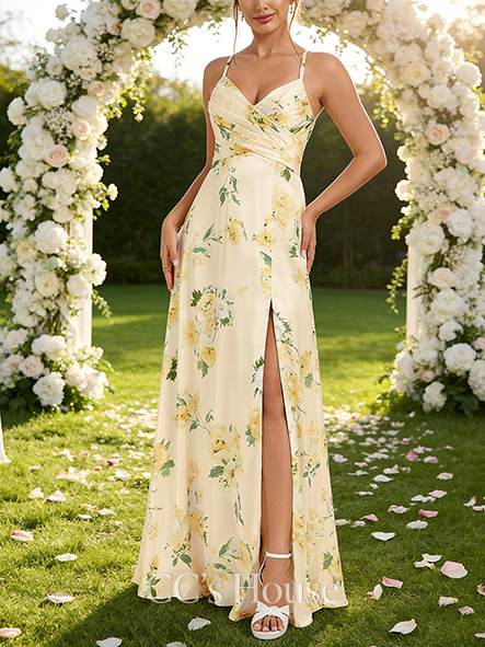 A-line Velvety V-Neck Floor-Length Matte Satin Bridesmaid Dress