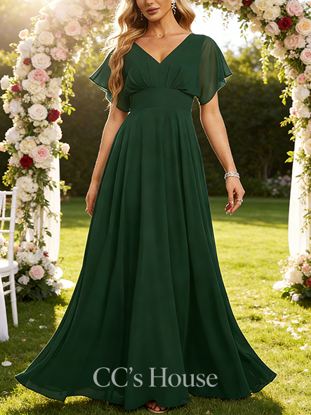 A-line Elegant V-Neck Floor-Length Chiffon Bridesmaid Dress