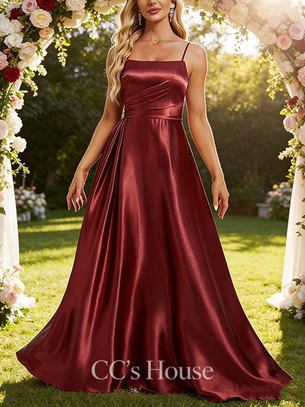 Under $100 A-line Classic Square Floor-Length Stretch Satin Bridesmaid Dress