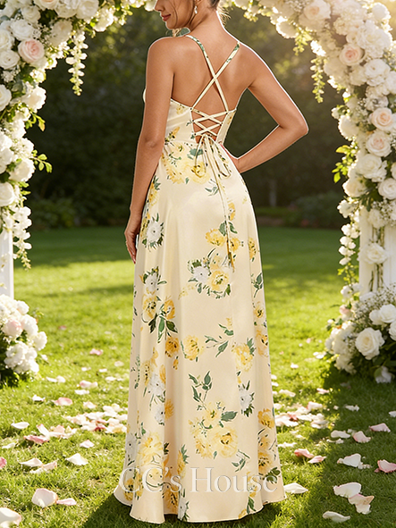 A-line Velvety V-Neck Floor-Length Matte Satin Bridesmaid Dress