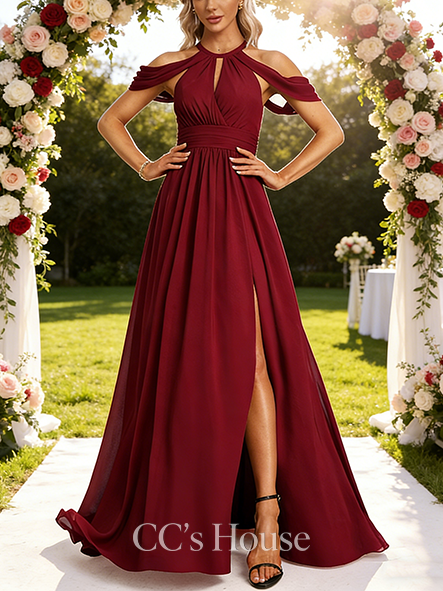 A-line Airy Halter Floor-Length Chiffon Bridesmaid Dress A-line Airy Halter Floor-Length Chiffon Bridesmaid Dress