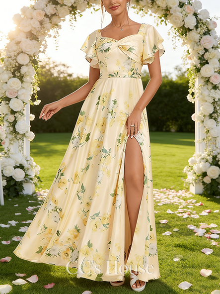 A-line Opulent V-Neck Floor-Length Matte Satin Bridesmaid Dress With Ruffle