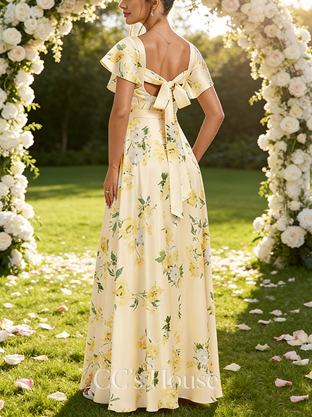 A-line Opulent V-Neck Floor-Length Matte Satin Bridesmaid Dress With Ruffle