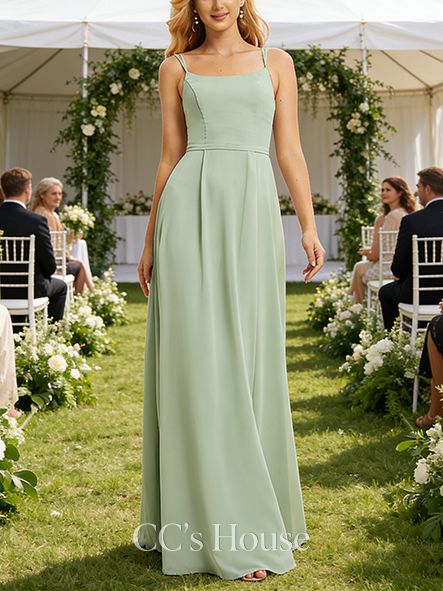 Under $100 A-line Classic Square Floor-Length Chiffon Bridesmaid Dress