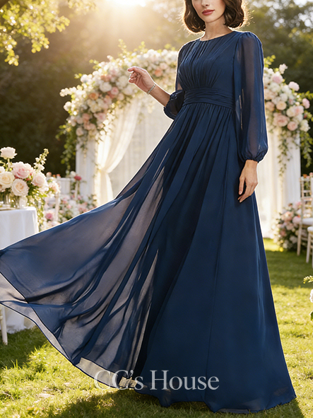 A-line Cute Scoop Floor-Length Chiffon Bridesmaid Dress With Ruffle