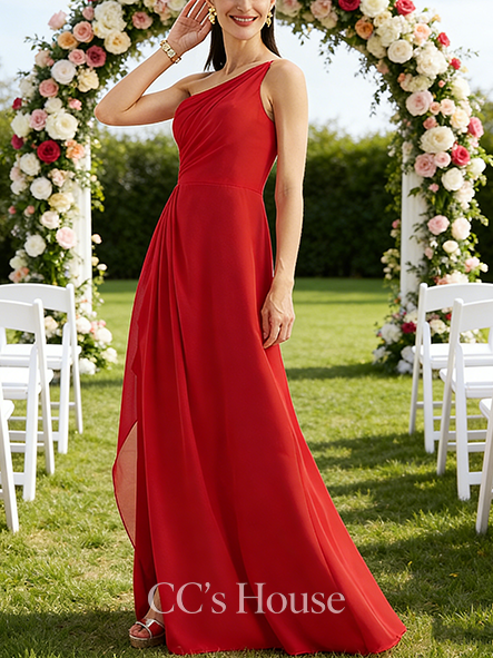 New Arrival A-line Captivating One Shoulder Floor-Length Chiffon Bridesmaid Dress With Ruffle Black and White