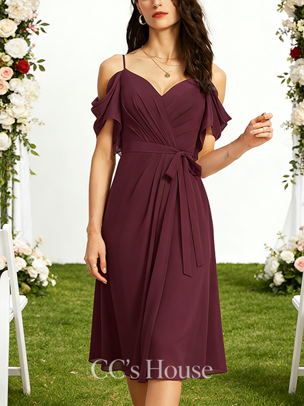 Junior A-line Dreamy V-Neck Floor-Length Chiffon Bridesmaid Dress With Ruffle