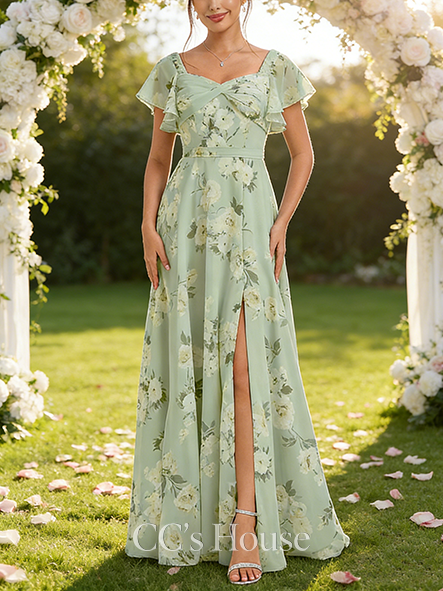 Maternity Friendly A-line Soft V-Neck Floor-Length Chiffon Bridesmaid Dress With Ruffle