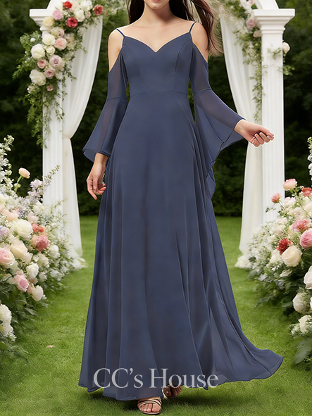 A-line Clean V-Neck Floor-Length Chiffon Bridesmaid Dress
