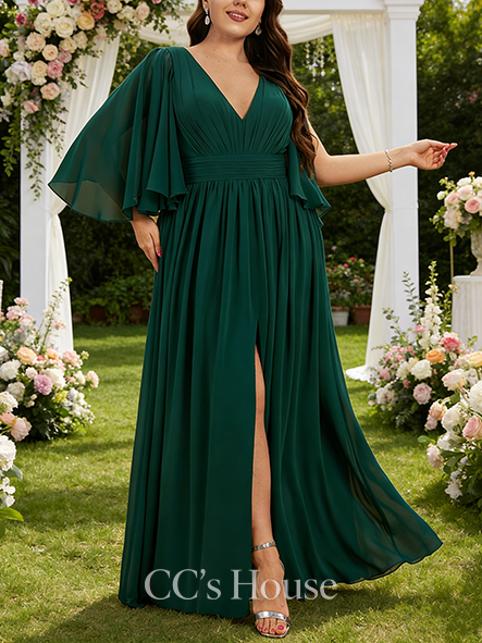 A-line Adorable V-Neck Floor-Length Chiffon Bridesmaid Dress With Bow Ruffle A-line Adorable V-Neck Floor-Length Chiffon Bridesmaid Dress With Bow Ruffle