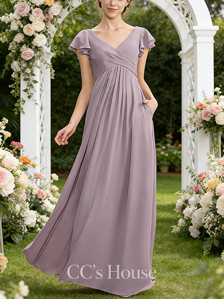Junior A-line Eye-Catching V-Neck Floor-Length Chiffon Bridesmaid Dress With Cascading Ruffles Black and White