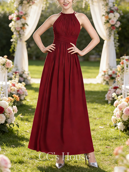 New Arrival A-line Breezy Scoop Floor-Length Chiffon Bridesmaid Dress With Ruffle