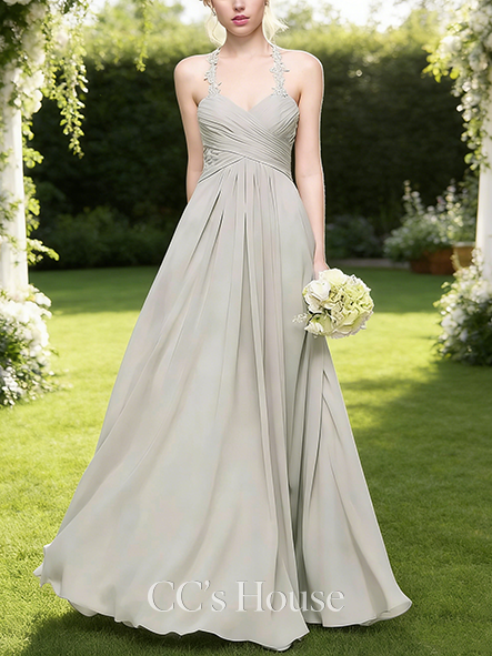 Plus Size A-line Romantic Sweetheart Floor-Length Chiffon Lace Bridesmaid Dress With Ruffle