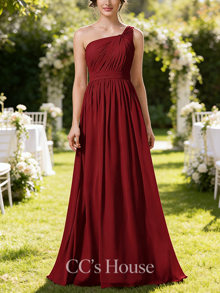 Maternity Friendly A-line Elegant A-Line One-Shoulder Floor-length Chiffon Bridesmaid Dress